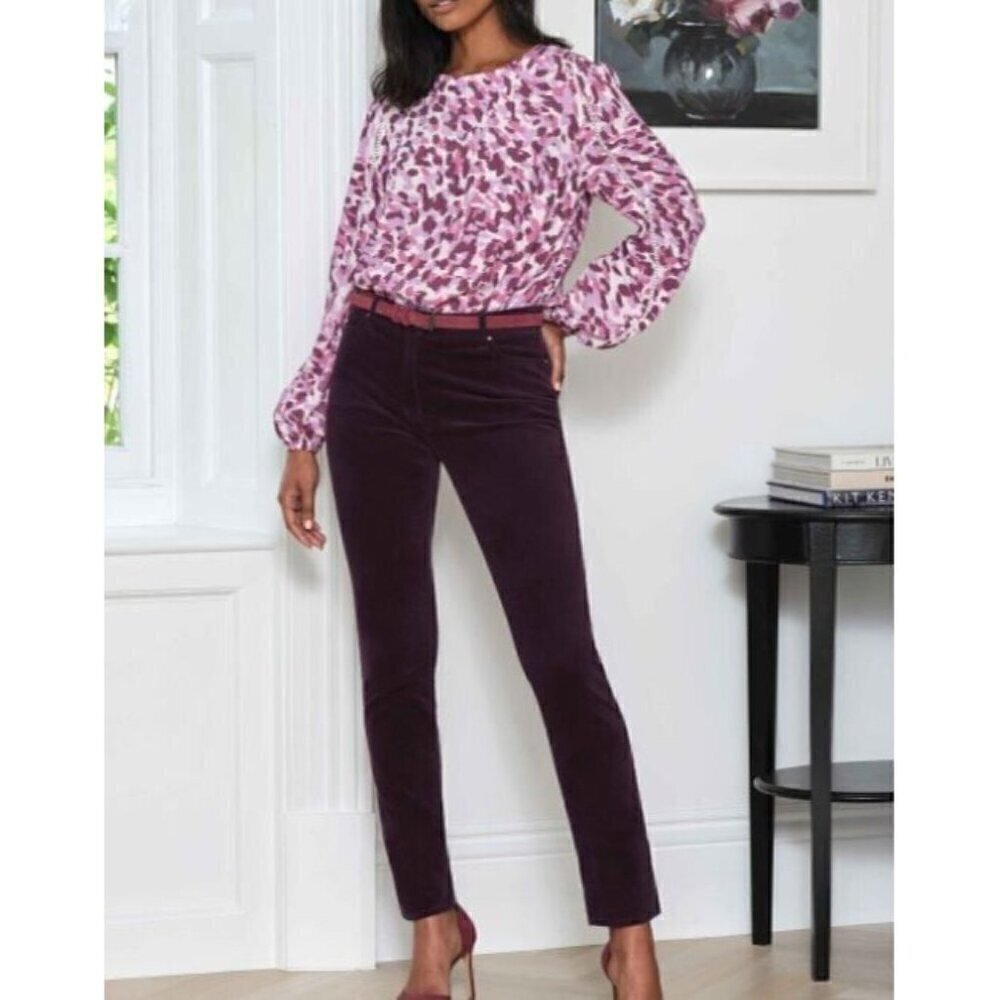 Pure Collection Top Womens 12 Pink Brush Mark High Neck Crochet Trim Long Sleeve